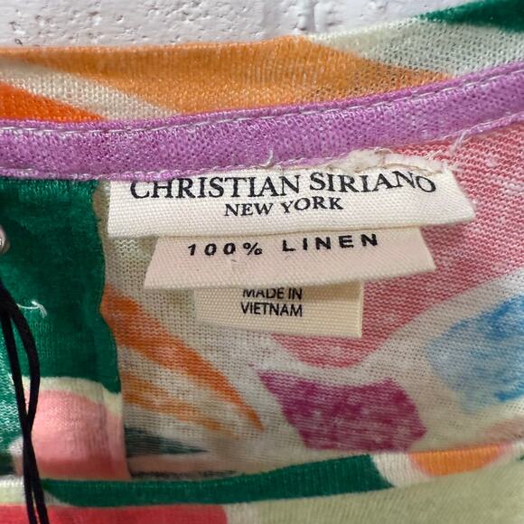 Christian Siriano NWT 100% Linen Abstract Print Tee Short Sleeve Back Button 3X - Picture 9 of 13